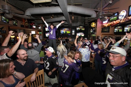 Roost #4 celebrates at Jilly's as the Ravens defeated the Denver Broncos 38-35 on Saturday, January 12th