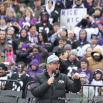 John Harbaugh stopped by before the start of the parade and gave a quick speech.